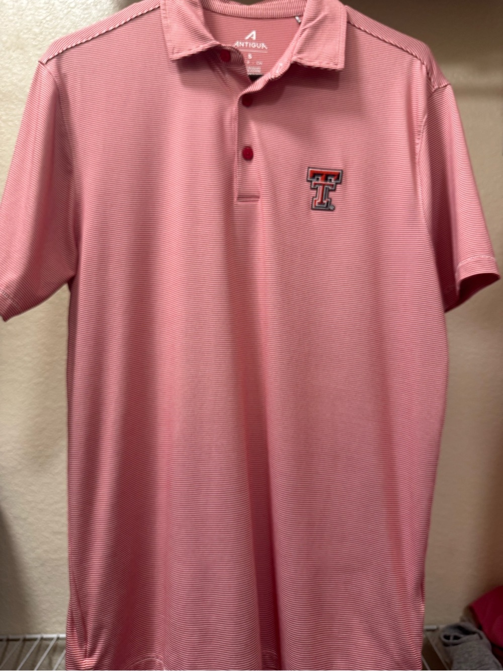 Antigua Texas Tech red polo shirt with thin  stripes, men’s 
size S